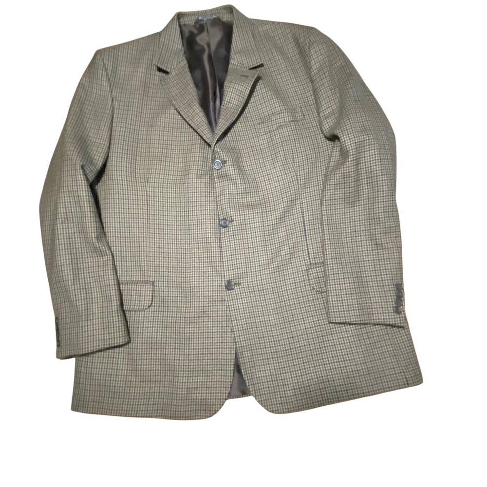 Marco Biella Mens 100% Lambswool Houndstooth Blazer Sport Coat Brown 3 Button